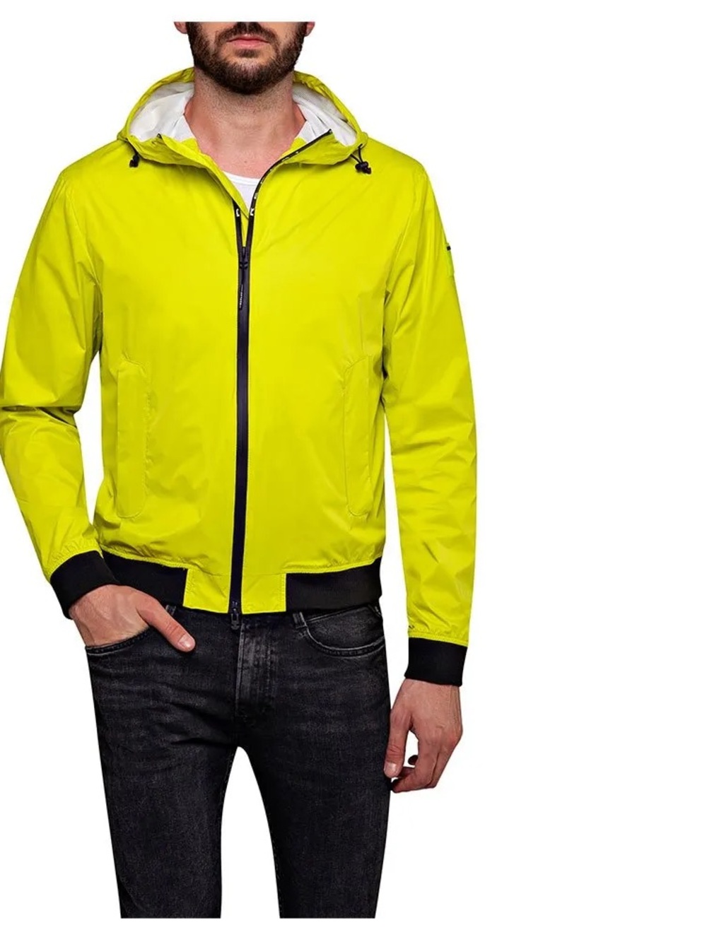 Replay Men's Milky Zip Front Neon Yellow Lightweight Hooded Jacket Windbreaker